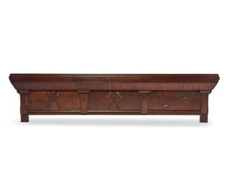 1223 An Improved Order of Red Men carved wood bed post Early/mid-20th century Unmarked With architectural pediment, carved with crossed arrows and axes in relief 20.5" H x 84" W x 5.625" D Estimate: $400 - $600