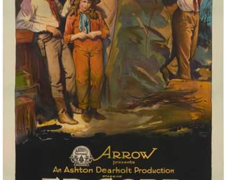 1400 Western Movie Poster for "Cupid's Rustler," circa 1924 Lithograph in colors on paper laid to canvas From the edition of unknown size Ritchey Litho. Corp., Omaha, NE, with their name printed in the image at the center of the lower edge Image: 37.75" H x 24" W; Sheet: 40.75" H x 27" W Estimate: $500 - $700