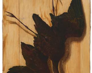 1088 Harvey Wallace Caylor (1867-1932) Trompe l'oeil of a bird dangling from a wooden board, 1896 Oil on canvas Signed and dated lower right: H.W. Caylor / 1896 27.875" H x 19" W Estimate: $2,000 - $3,000