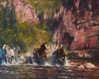 1030 Robert Hagen (b. 1947) "Startled" Oil on canvas laid to panel Signed lower left: Hagen; titled by repute 32" H x 55" W Estimate: $1,000 - $2,000