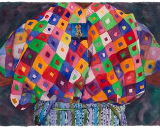 1048 Karen Ahlgren (Active 21st century) Untitled, geometric outfit with tiger Watercolor on paper Signed upper left: © Karen Ahlgren Image/Sheet: 22.5" H x 30.5" W Estimate: $300 - $500