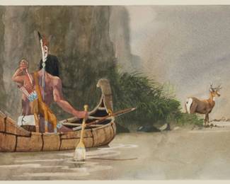 1029 David Allen Halbach (1931-2022) "Catchin' the Scent," 1973 Watercolor on cold-pressed paper Signed and dated lower right: David Halbach 1973 ©; titled on a frame plaque Image: 9.375" H x 22.375" W (irreg.); Sheet: 15.125" H x 26.625" W Estimate: $800 - $1,200