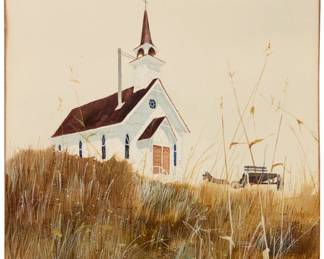 1028 David Allen Halbach (1931-2022) Church, 1970 Watercolor on paper Signed and dated lower right: David Halbach 1970; inscribed with artist name and address on the frame's verso Sheet: 14" H x 10.125" W Estimate: $500 - $700