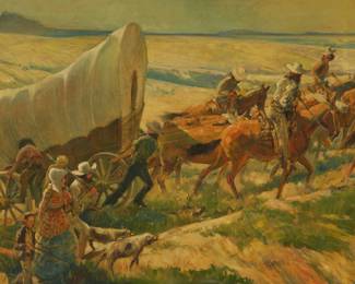1092 Hernando Gonzallo Villa (1881-1952) Wagon train, 1925 Oil on canvas Signed and dated lower right: © Hernando G. Villa / 25 27" H x 45" W Estimate: $3,000 - $5,000
