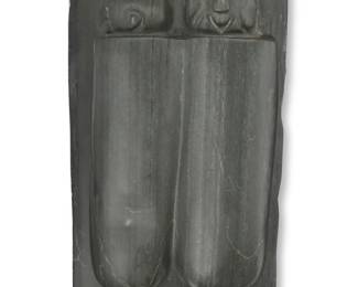 1146 Charlie Qittusuk (1927-2003, Inuit; Belcher Islands/Sanikiluaq) "Couple Sleeping in Skins," 1973 Carved siltstone Underside with incised signature in syllabics, date, and disc number: E9-109 5" H x 8" W x 15.5" D Estimate: $300 - $500