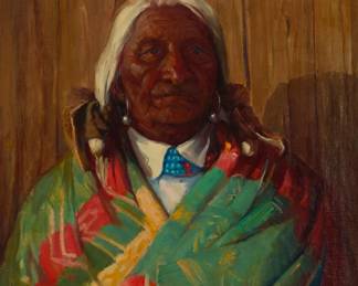1053 Kathryn Woodman Leighton (1875-1952) "Chief Santiago, President of Santa Clara" (New Mexico) Oil on canvas Signed lower right: Kathryn W. Leighton; titled on the stretcher bar 30" H x 25" W Estimate: $4,000 - $6,000