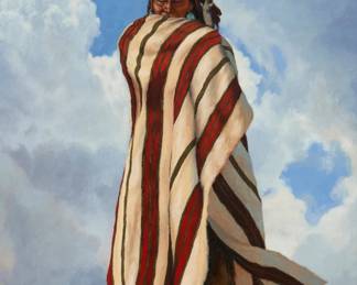 1193 Bradley W. Giles (b. 1967) "The Rain Maker," 2023 Oil on canvas Signed and dated lower right: Giles 2023; signed and dated again, and titled, all on the stretcher: "'The Rain Maker' completed July 4, 2023 Bradley W. Giles" 24.875" H x 16" W Estimate: $800 - $1,200