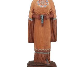 1198 Bill Churchill (b. 1936, American) "Defiance," 2014 Painted carved wood Incised signature and date: Bill Churchill; titled to applied metal plaque Overall: 27" H x 10.5" W x 7.5" D Estimate: $600 - $800