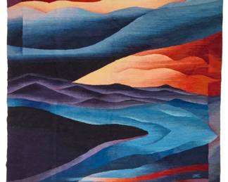 1246 Janusz Kozikowski (1939-2011, Polish) "Blue Cloud/Ghost Rug," 1983 Wool weaving Signed, dated, titled, and inscribed to applied fabric label: 7/27/83 / woven in kozikowski / Studios / Medanales, N.M. 87548 / U.S.A. 9' 6" H x 7' 3" W Estimate: $2,000 - $3,000