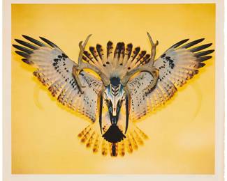1035 Boyd Elder (1944-2018) "Sundancer," 1975 Offset lithograph in colors on Arches paper Edition: 99/100 Signed, titled, and numbered in pencil in the lower margin: © Boyd Elder; Cirrus Editions Ltd, Los Angeles, CA, prntr., with their blindstamp in the lower left margin corner, and pencil work number "254c-BE80" on the verso of the same margin corner Image: 24.125" H x 28.75" W; Sheet: 27.375" H x 31.5" W Estimate: $1,500 - $2,500