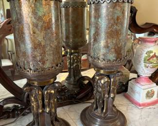 Authentic Oscar Bach bronze table lamps. 