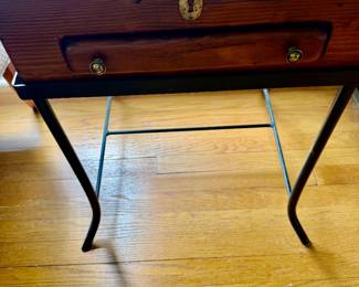 Georgian Style Knotty Pine Box with Drawer on Black Wrought Iron Stand