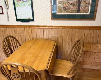 Walter E Smithe Oak Double Drop Leaf Table with 4 Arch Chairs
