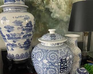 Massive Blue willow urn , double happiness urn