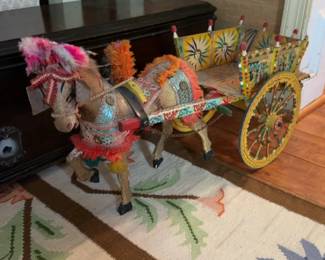 Vintage Hand-Painted Sicilian Donkey Cart Model