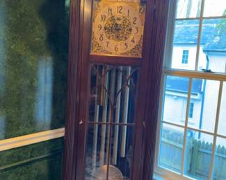 Vintage Mahogany Grandfather Clock with Moon Phase Dial Wintergalder & Hofmeier (W. & H. Sch)Includes Key