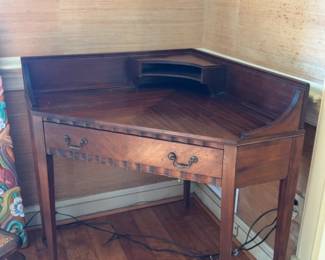 Vintage Mahogany Corner Desk with Drawer and Cubby