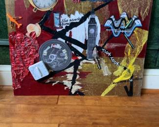 Eclectic Mixed Media Collage Time-Themed Wall Art