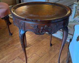 Ornate French Provincial Style Carved Wood Round Side Table
