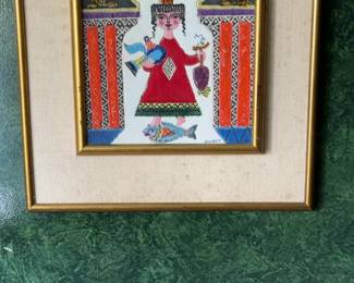 Irene Awret Framed Enamel Folk Art Painting