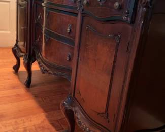 Antique Marble Top Sideboard with Green Veined Stone
