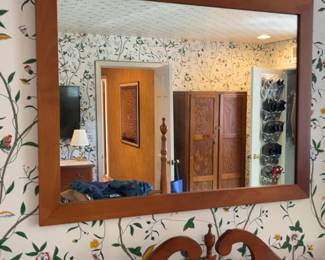 Vintage Mid-Century Modern Cherry Wood Landscape Wall Mirror