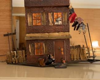 Vintage Brick House Wall Diorama Art