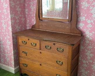 Antique Tiger Oak Dresser with Swivel Mirror