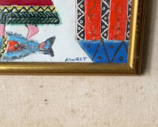 Irene Awret Framed Enamel Folk Art Painting