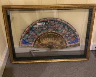 Vintage Hand-Painted Decorative Fan with Elaborate Scene