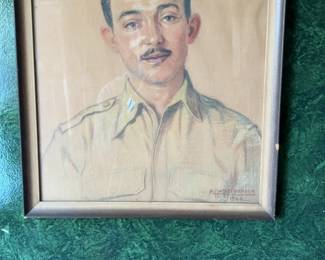 Vintage 1944 WWII Era Soldier Pastel Portrait by M. Hasselwander