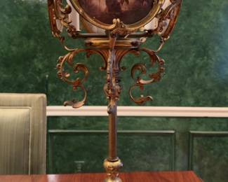Antique Victorian Gilt Bronze and Mother of Pearl Table Lamp