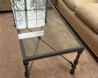 Modern Industrial Glass Top Square Coffee Table