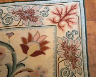 Floral Needlepoint Area Rug with Leaf Scroll Border
