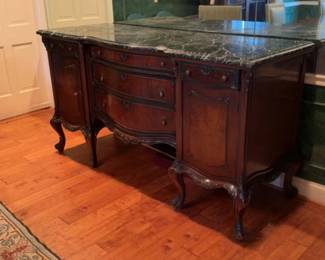 Antique Marble Top Sideboard with Green Veined Stone
