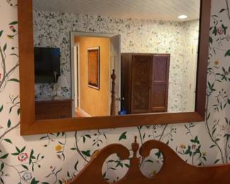 Solid Wood Wall Mirror with Scrolled Top Pediment