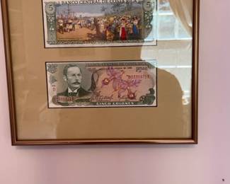 Framed Costa Rica 5 Colones Banknote Display