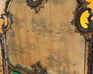 Ornate French Style Tri-Fold Vanity Mirror with Tapestry Panels