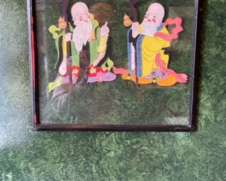 Framed Asian Shadow Puppet Art - Pair of Deities