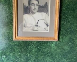 Vintage Framed Black and White Portrait of a Man with Pipe