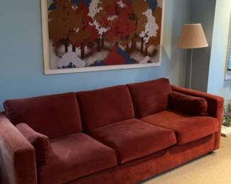 Modern Plush Rust Velvet 3-Seater Sofa
