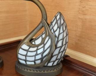 Vintage Tiffany Style Stained Glass Swan Accent Lamp - Sold as Set