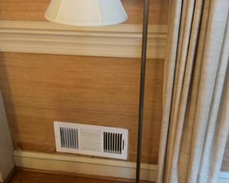 Vintage Brass Gooseneck Floor Lamp with White Fabric Shade