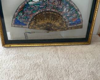 Vintage Hand-Painted Decorative Fan with Intricate Scene