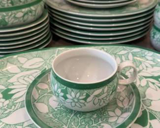 1970s Green Hearthstone Block Vista Alegre "Herb Garden" Dinnerware (From Portugal) - 40 pieces