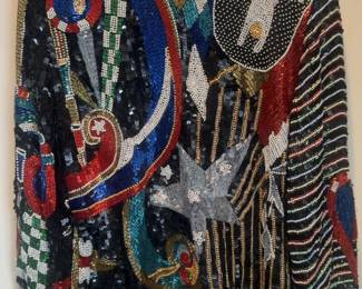 Hand-Beaded Abstract Sequin Top