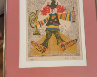Judith Bledsoe Signed and Numbered Lithograph - Clown with Trumpet