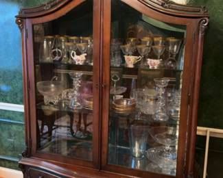 Vintage French Provincial Style Curio Cabinet with Glass Doors