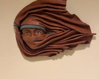 Vintage Hand-Tooled Leather 3D Face Wall Art