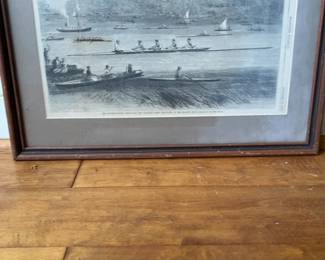 Framed Harper's Weekly 1869 Harvard Boat Race Wood Engraving
